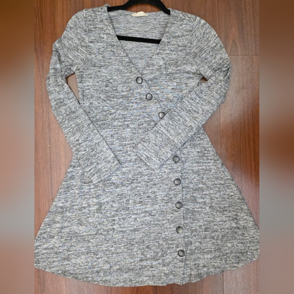 Altar’d State Mini Dress Long Sleeve Button Accent Light Gray Size SMALL EUC - Picture 1 of 9
